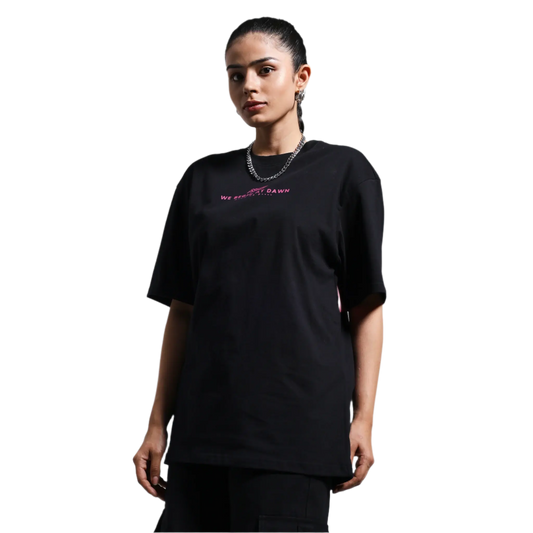 Night Club Round Neck Printed Black T-Shirt FLYAF