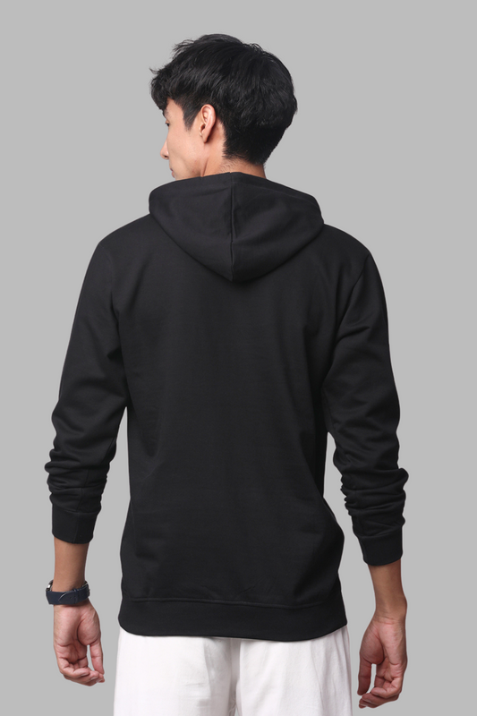 ADRO Men's Fleece Cotton Solid Black Hoodie