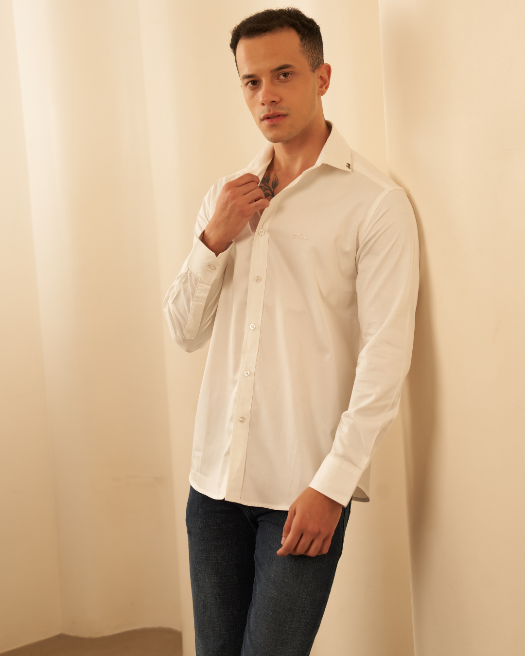 Slim Fit All White Shirt Aachari