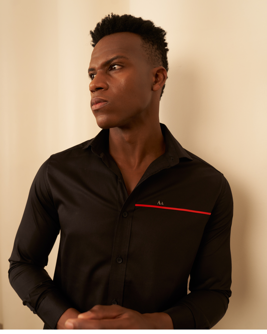 Red Line Accent Black Shirt Aachari