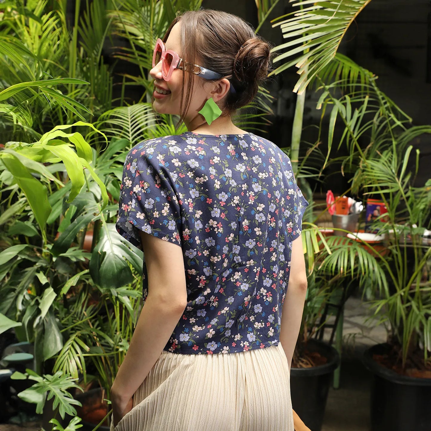 Button-Front Floral Top