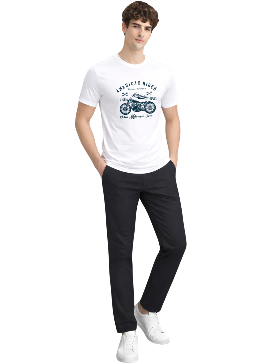 Adro Mens American Rider Printed T-Shirt | 100% Cotton T shirt for Bikers | Stylish Casual Tee Summer Regular Fit Biker Tshirt