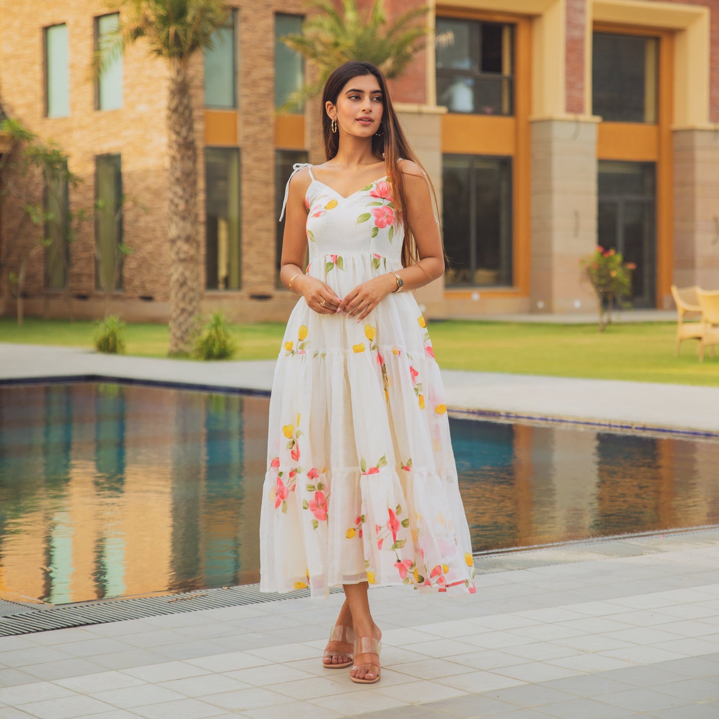 White Strappy Handpainted Doria Dress