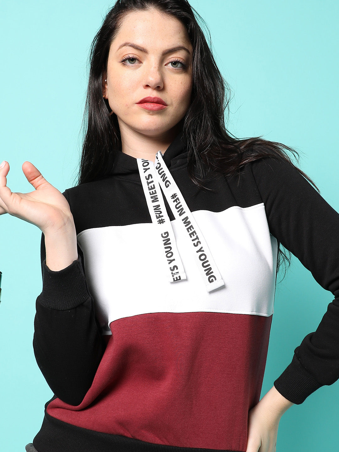 Colourblock Hoodie With Ribbed Hem