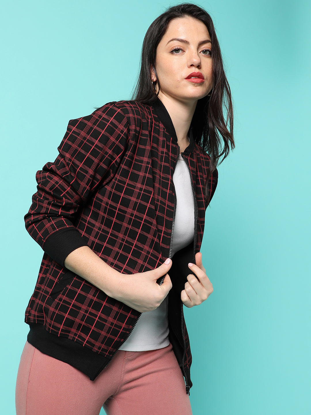 Zip-Front Tartan Plaid Jacket