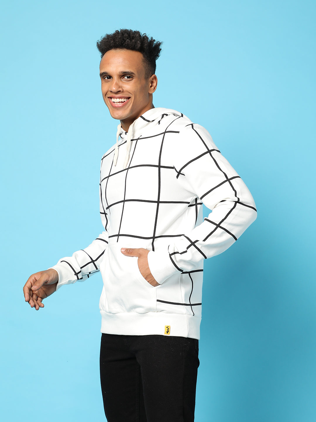 Contrast Graph Check Hoodie With Kangaroo Pocket