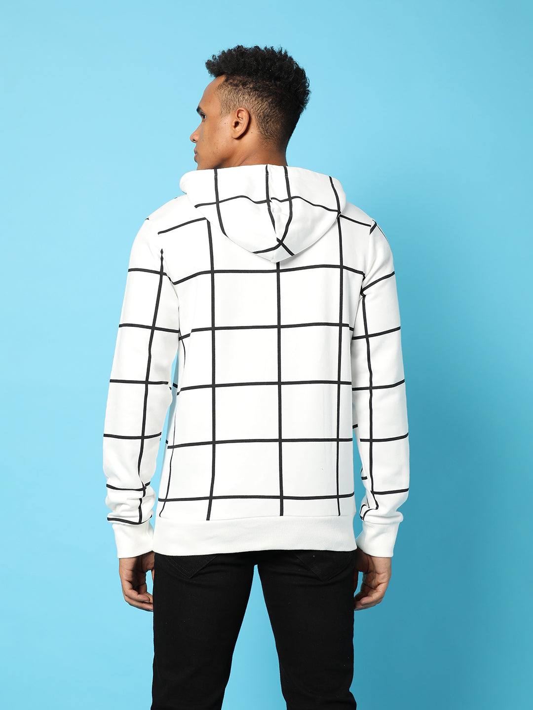 Contrast Graph Check Hoodie With Kangaroo Pocket