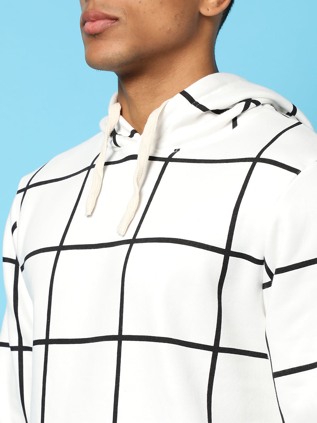 Contrast Graph Check Hoodie With Kangaroo Pocket