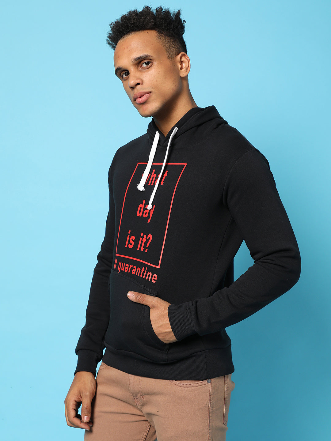 Typography Print Hoodie With Kangaroo Pocket