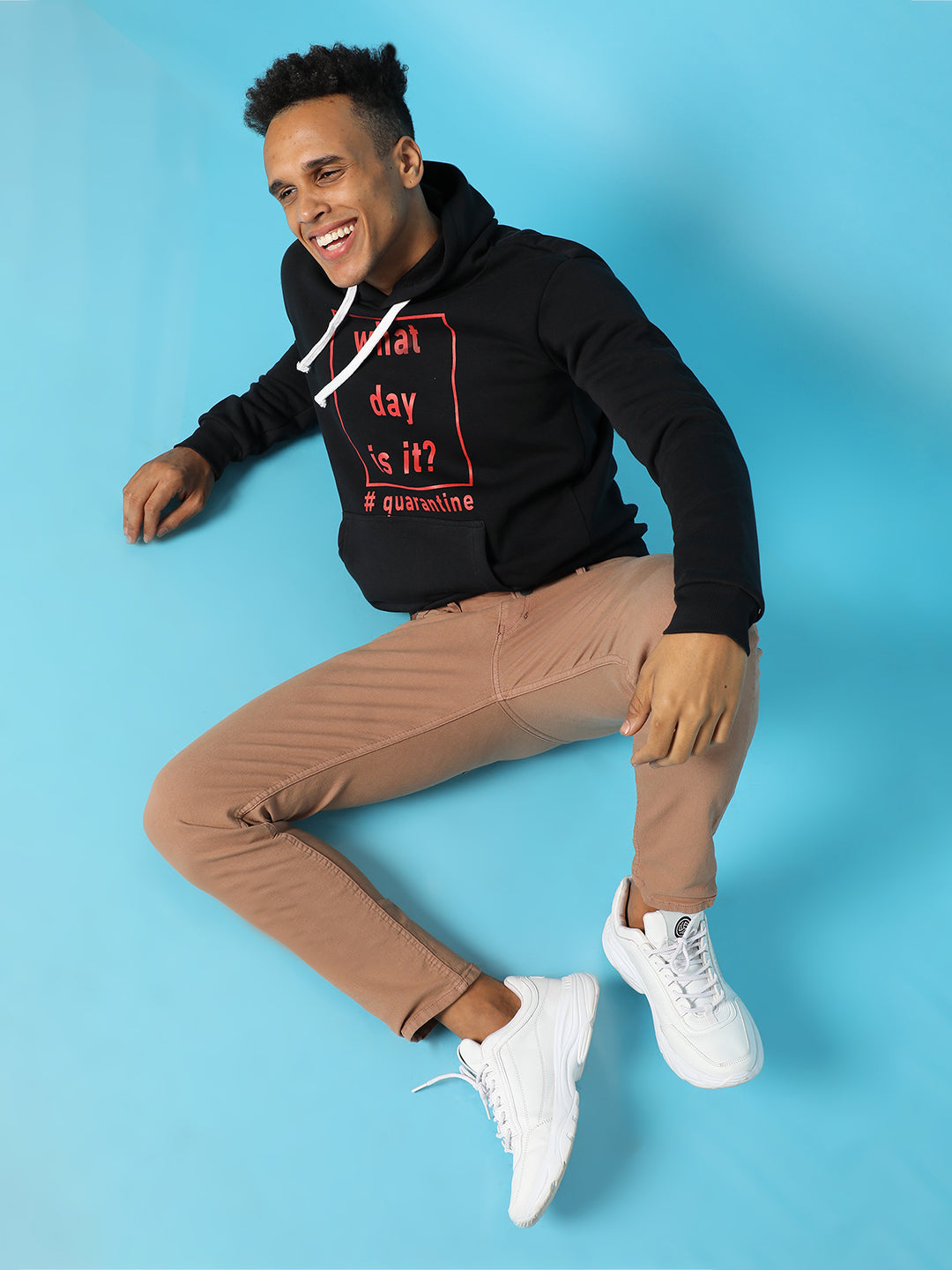 Typography Print Hoodie With Kangaroo Pocket