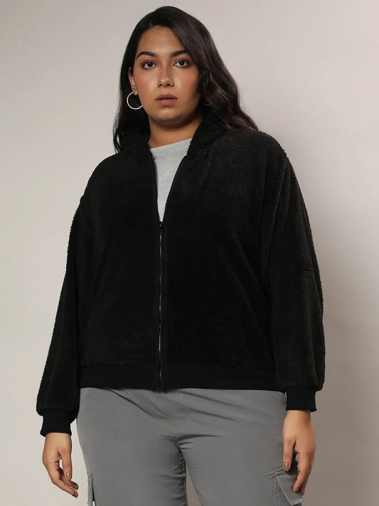 Carbon Black Fleece Hoodie With Zip-Closure