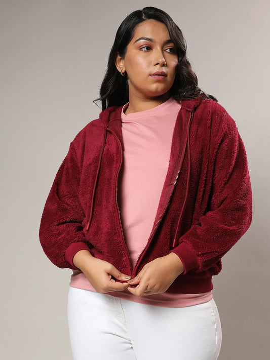 Carmine Red Zip-Front Fleece Hoodie