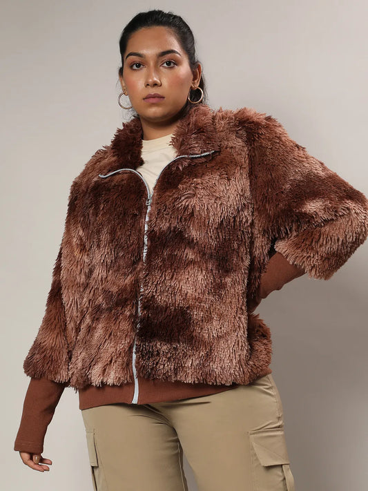 Chocolate Brown Faded Faux Fur Jacket