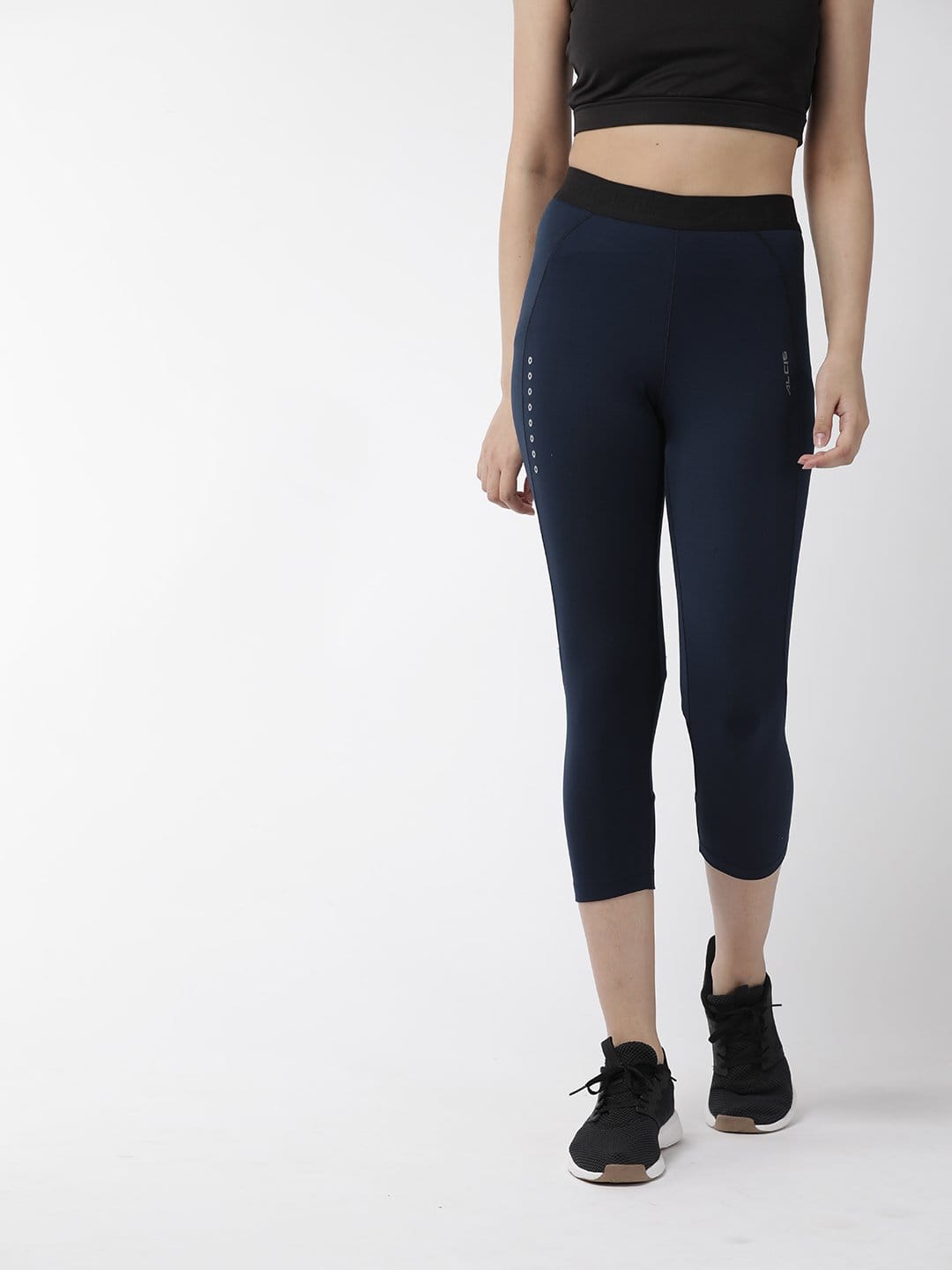 Alcis Women Navy Blue Solid Cropped Tights