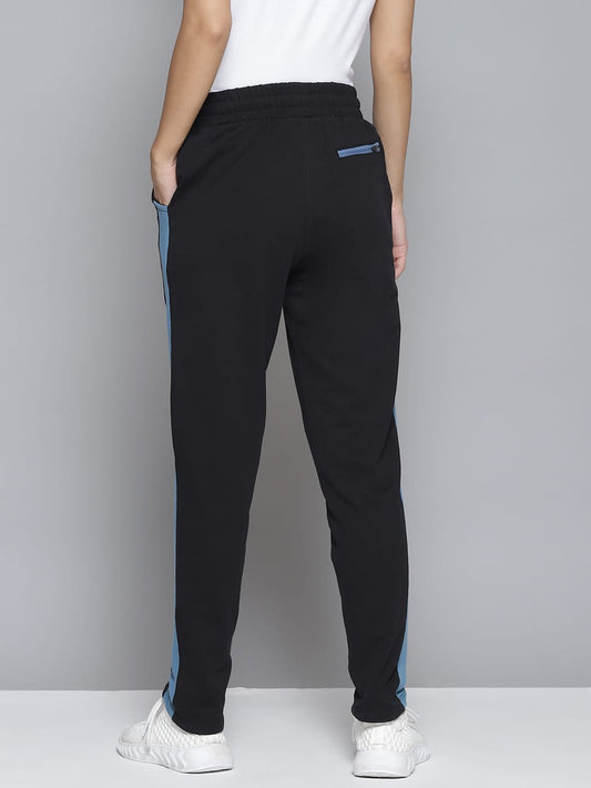 Alcis Women Black & Blue Striped Slim-Fit Track Pants