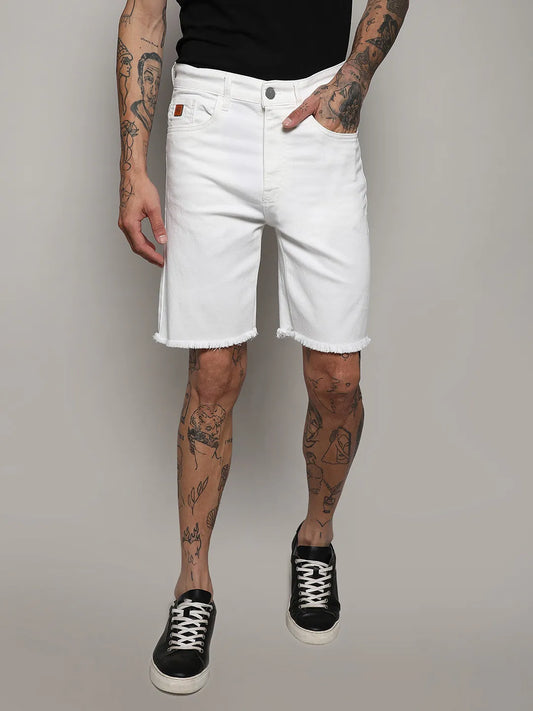 Ripped Hem Denim Shorts