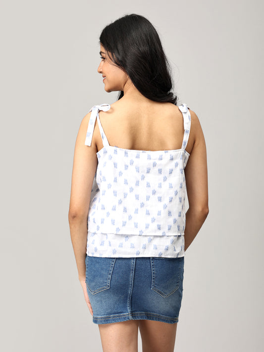White Cotton Shoulder Knot Top