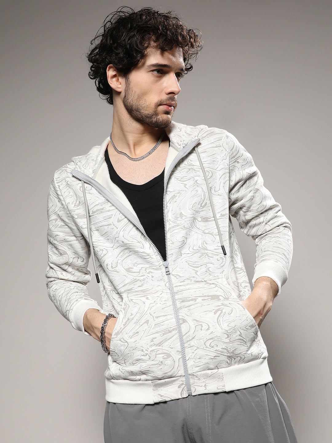 Contrast Fluid Zip Front Hoodie