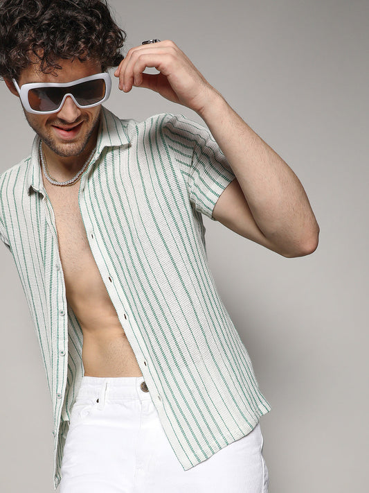 Unbalanced Striped Woven Shirt