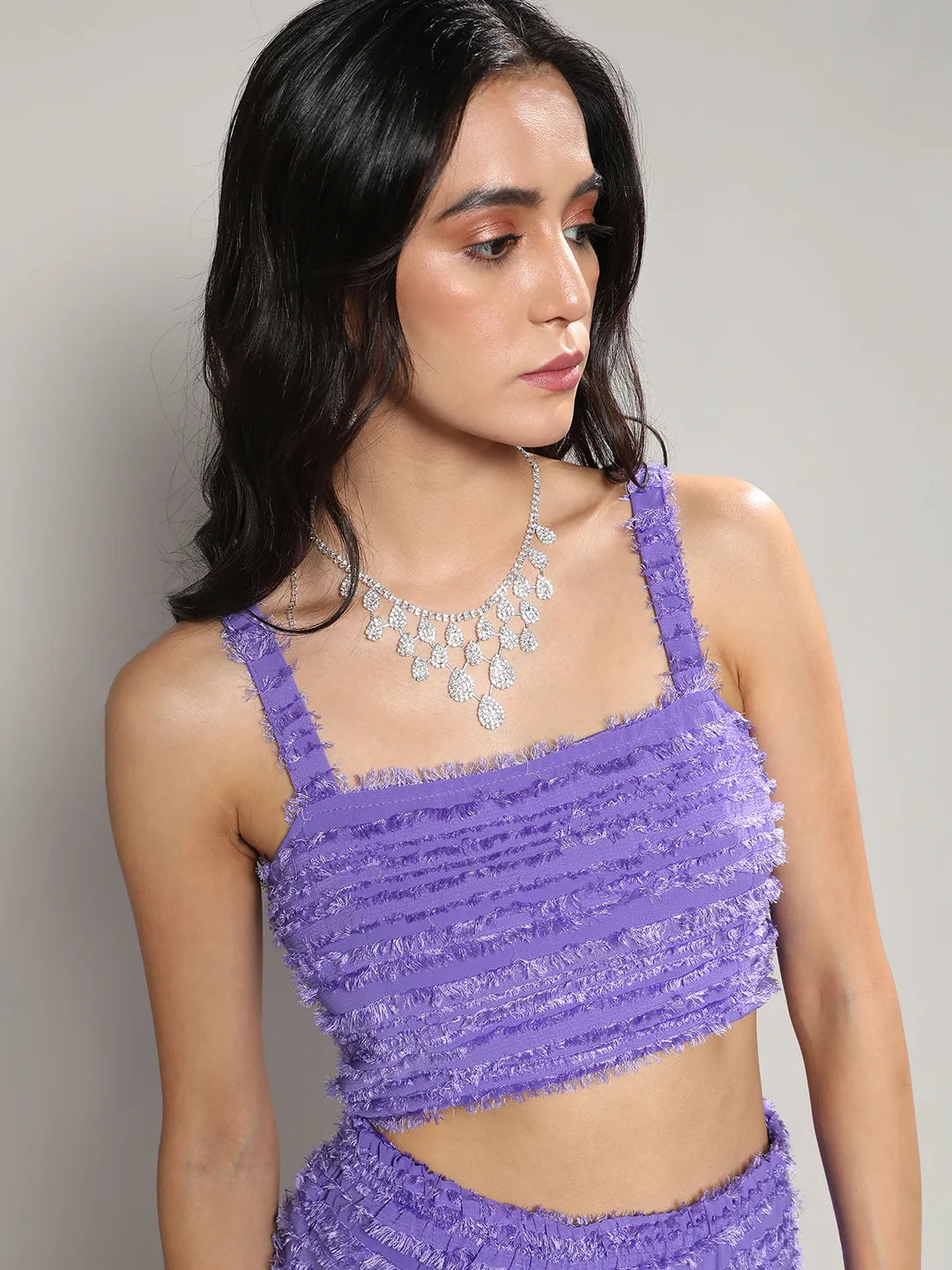 Amethyst Purple Self-Design Fringe Co-Ord Set