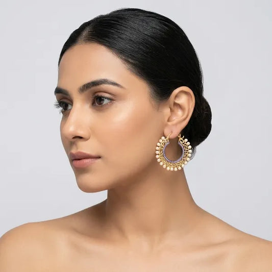 Gold Filigree Chandbali Hoop Earrings For Women