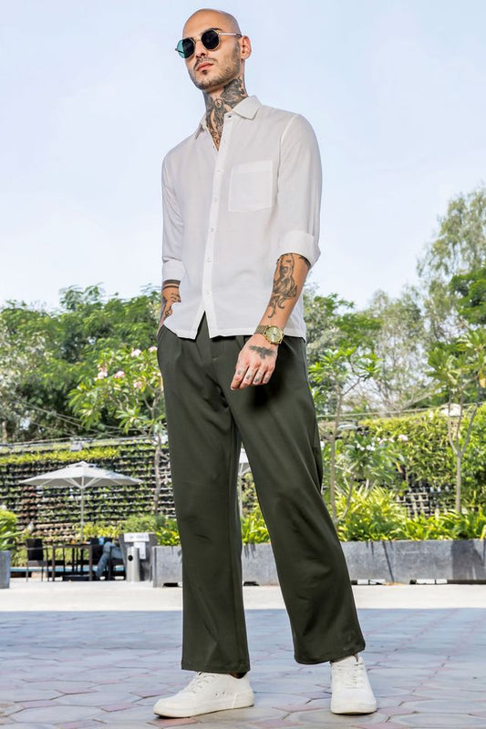 Olive Baggy fit Street Savvy Double Pleated Korean Trousers
