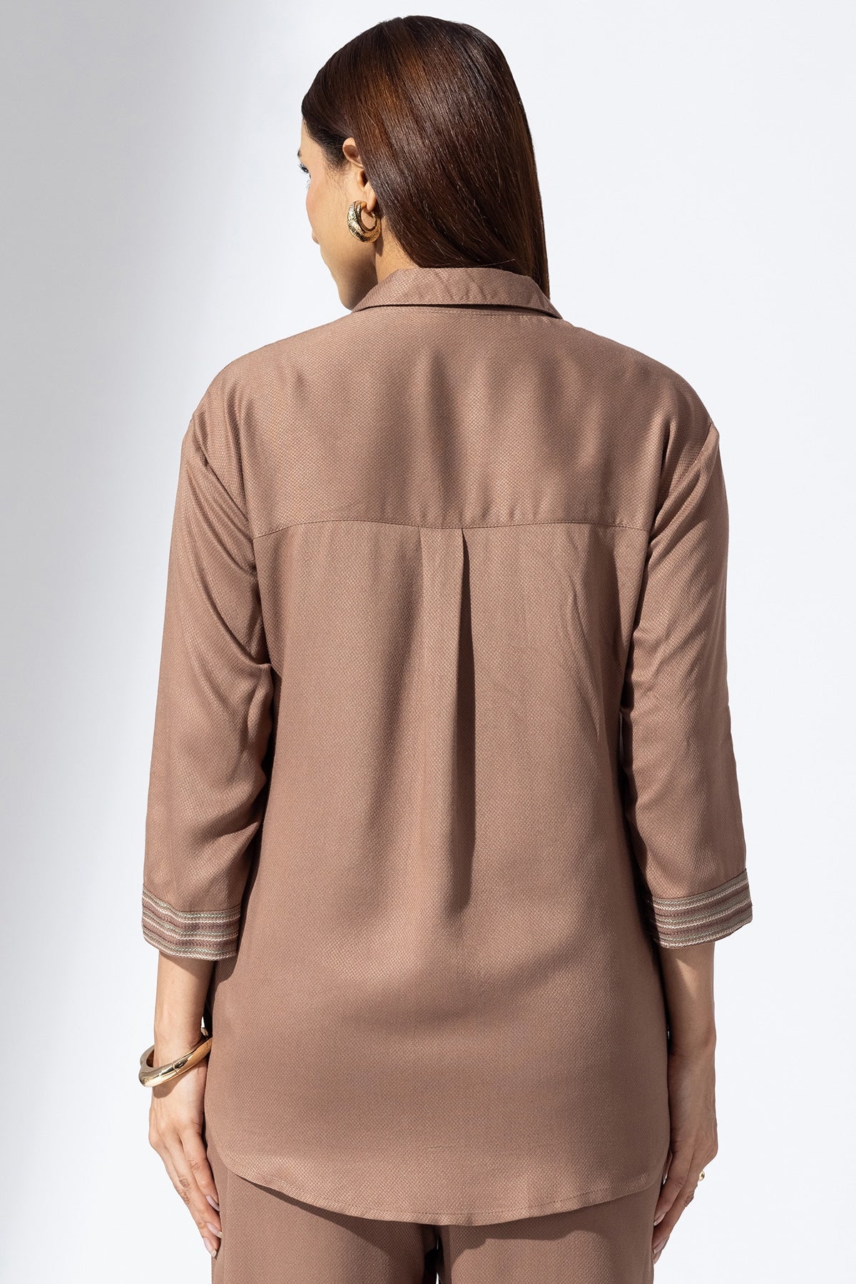 Embroidered Mud Collared Co-Ord Shirt