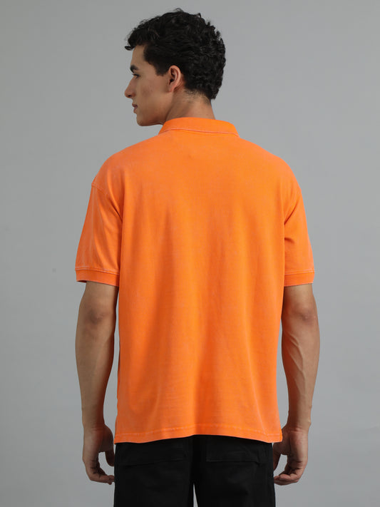 Men's Orange Solid Oversized T-Shirt