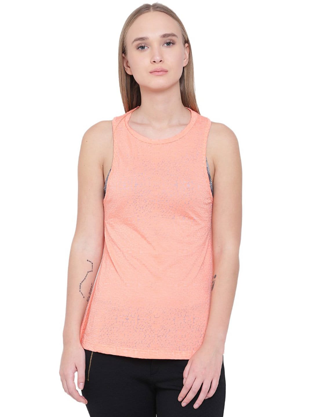 Alcis Women Peach-Coloured Printed Tank Top ALWYT134416-XS