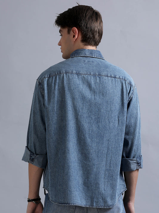 Men's Blue Solid Relaxed Fit Shirt