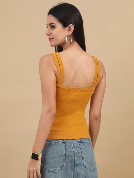 Women's Mustard Knitted Sleeveless Top