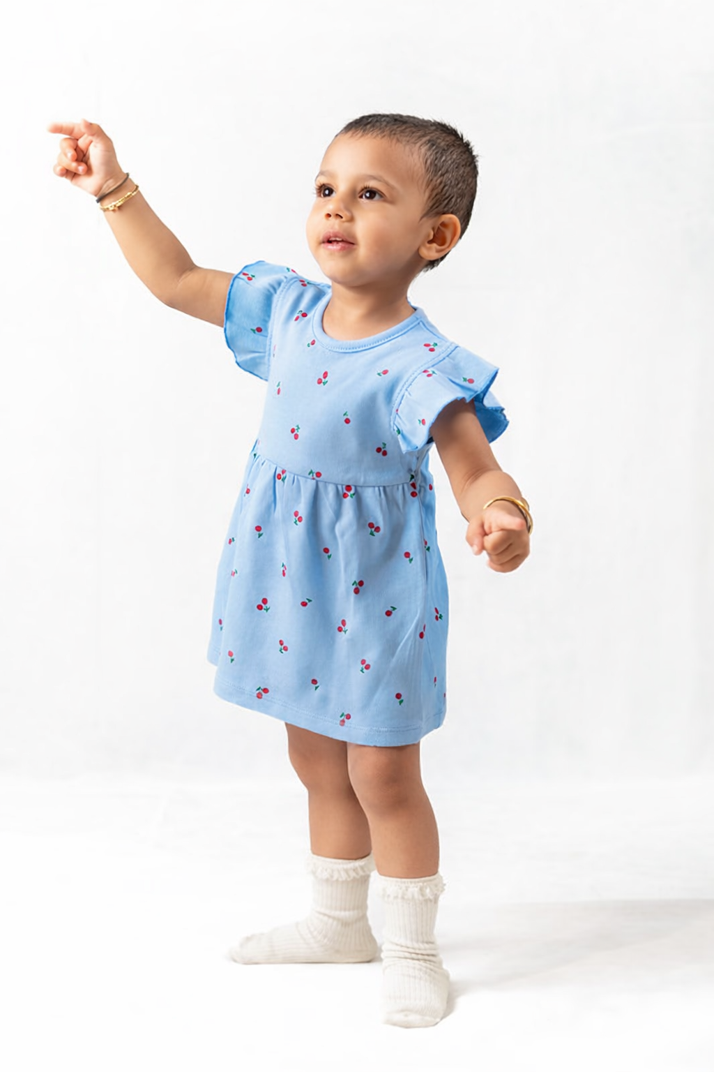 Blue Cherry Flutter Dress Born Plus