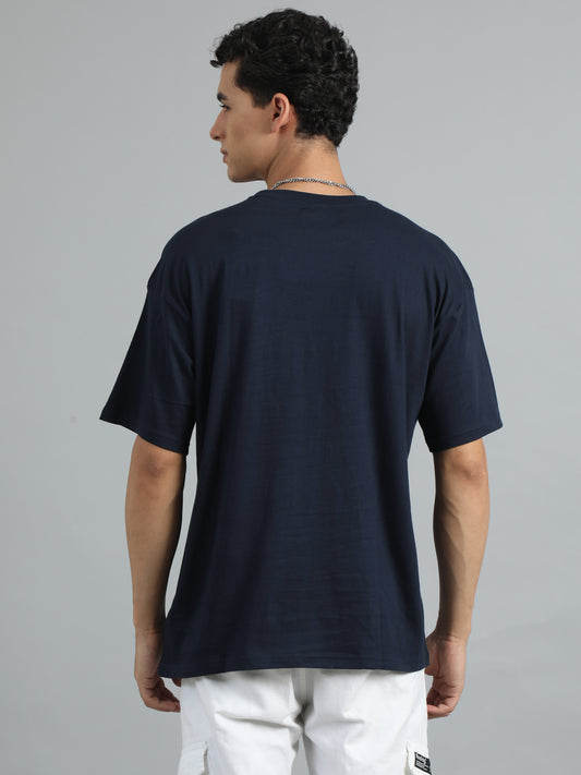 Men's Navy Blue Solid Oversized T-Shirt