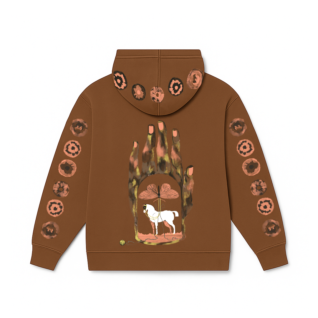 Mystic Grasp Regular Fit Printed Brown Hoodie