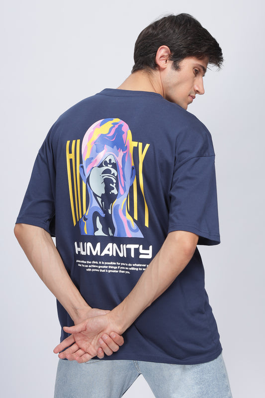 Men's Navy Blue Graphic Oversized T-Shirt