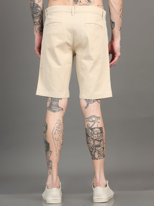 Men's Beige Regular Fit Solid Shorts