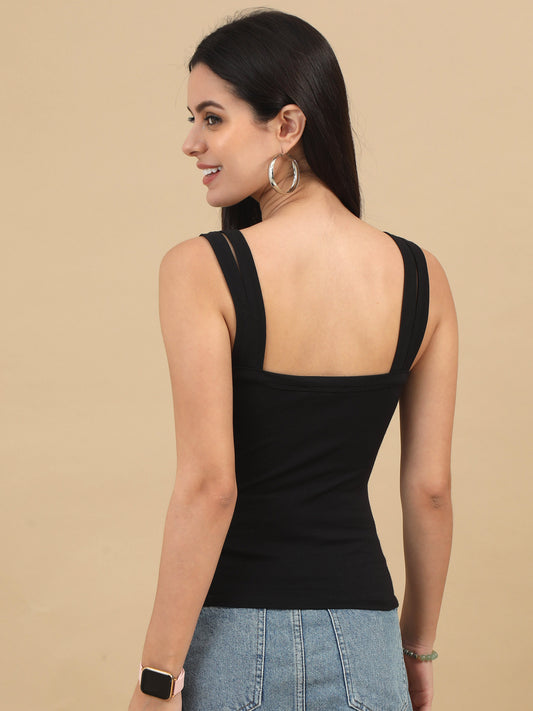 Women's Black Knitted Sleeveless Top