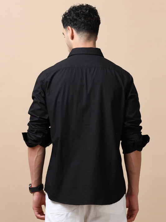 Men's Black Solid Regular Fit Shirt