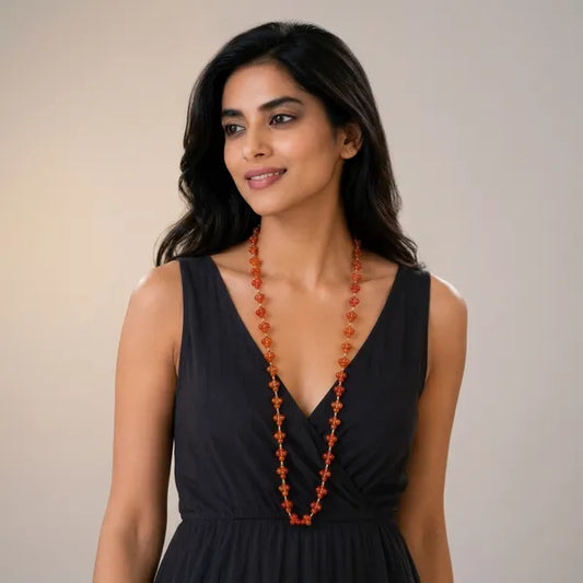 Orange Beaded Long Necklace For Women