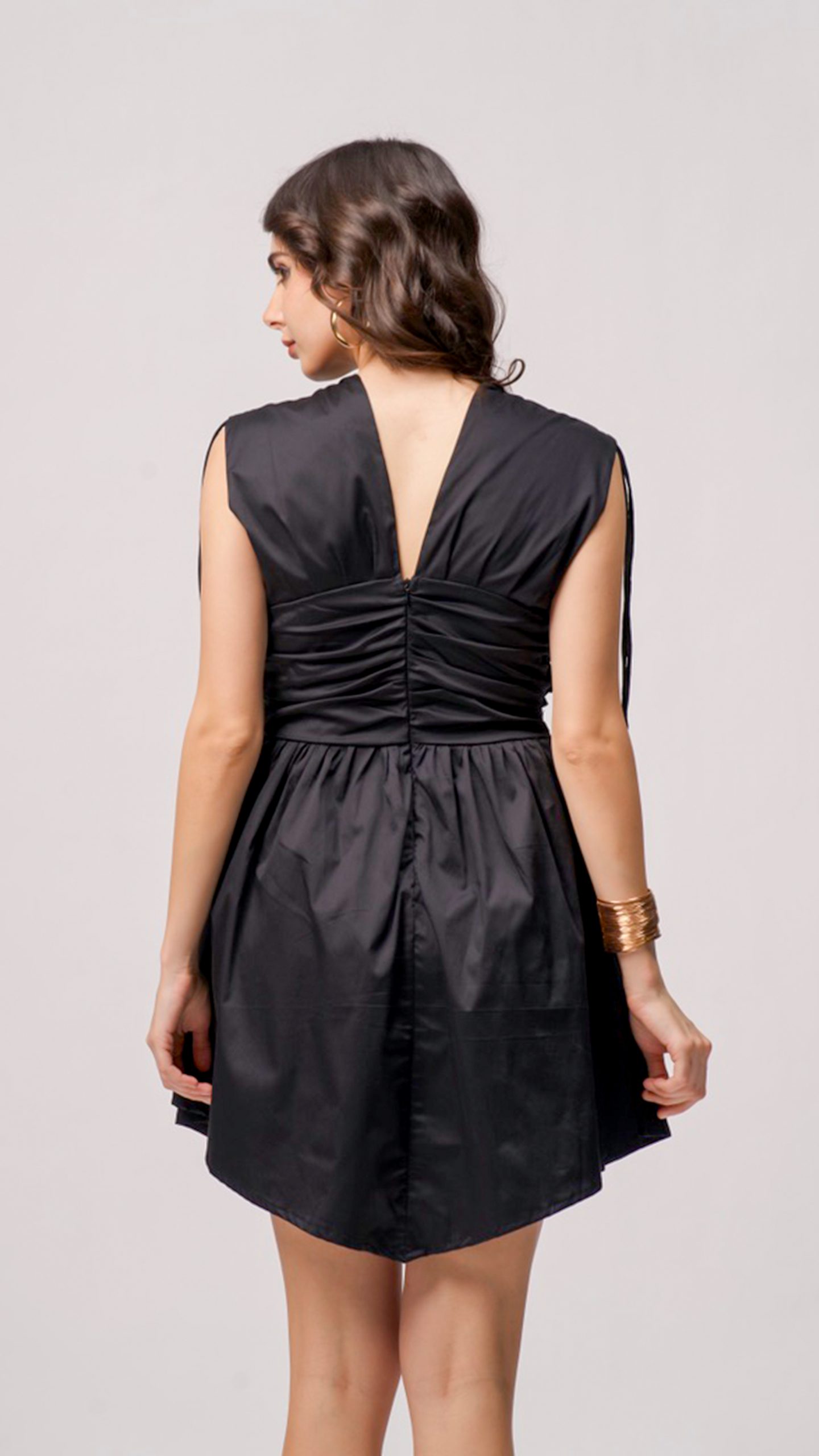 Cotton Plunge Neck Flared Mini