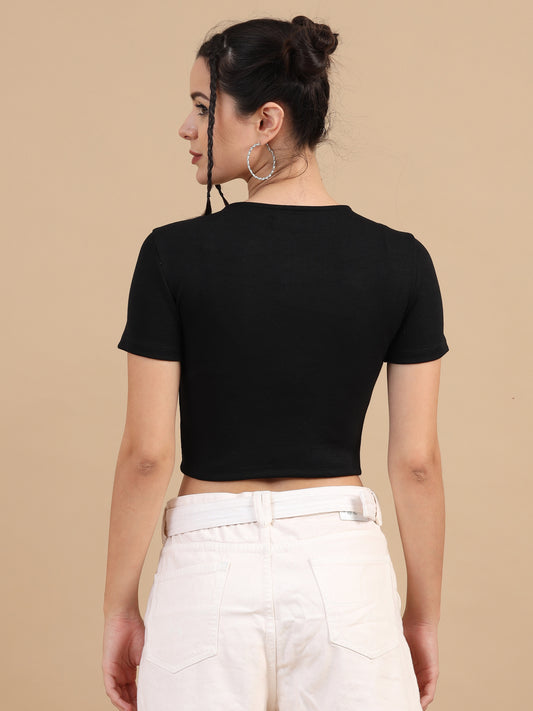 Women's Black Knitted Crop Top