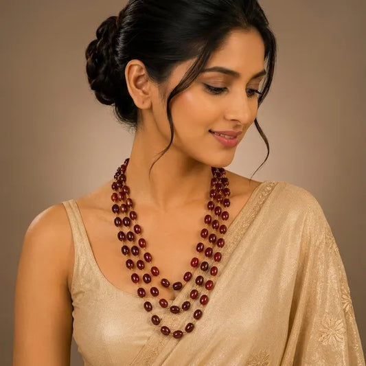 Maroon Beaded Multi Layer Necklace For Women