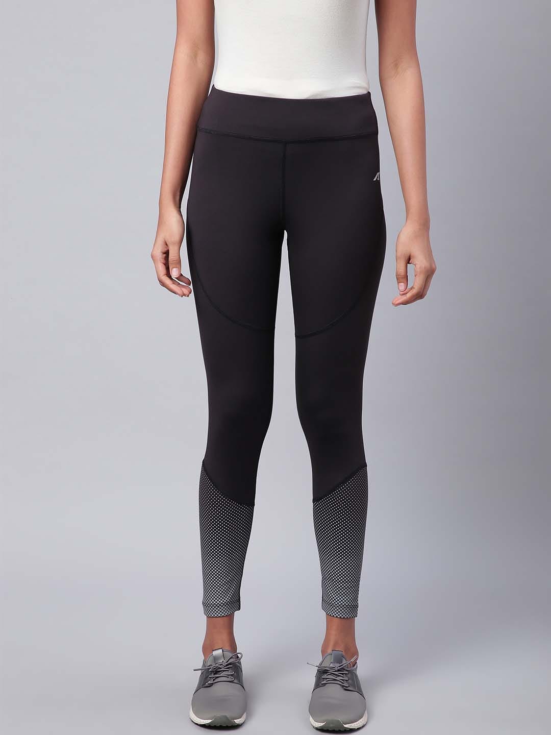 Alcis Women Black Grey Rapid Dry Printed Cropped Training Tights