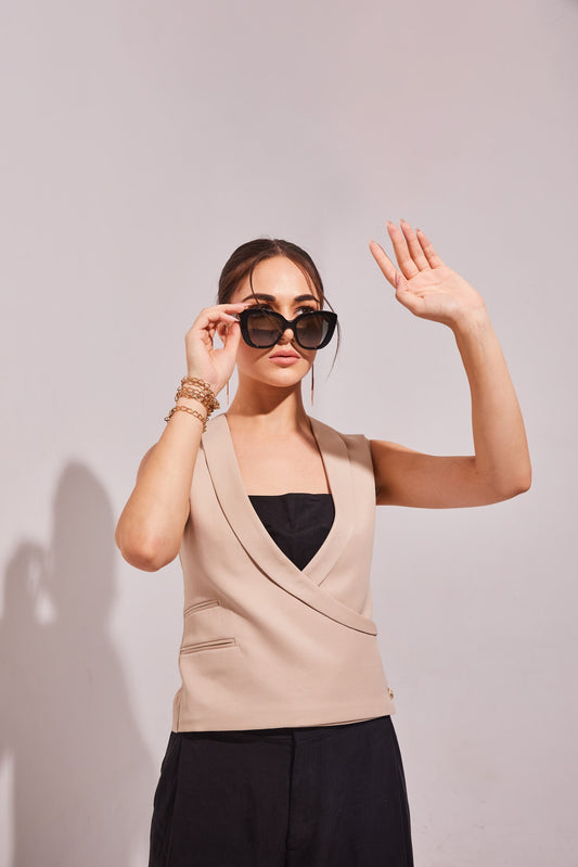 Overlap Waistcoat- Beige
