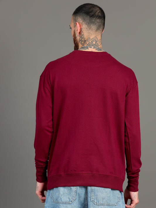 Men's Maroon Solid Oversized T-Shirt