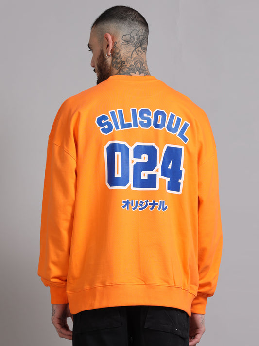 Men's Orange Graphic Print Oversized Sweatshirt