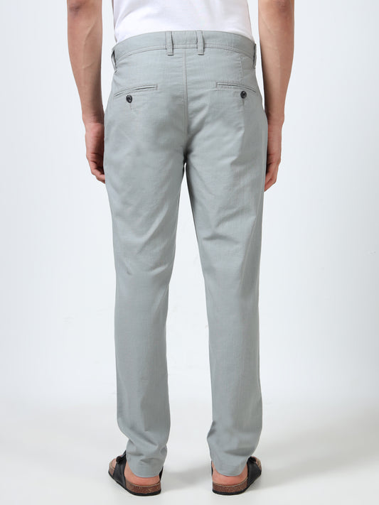 Men's Grey Regular Fit Solid Linen Trousers