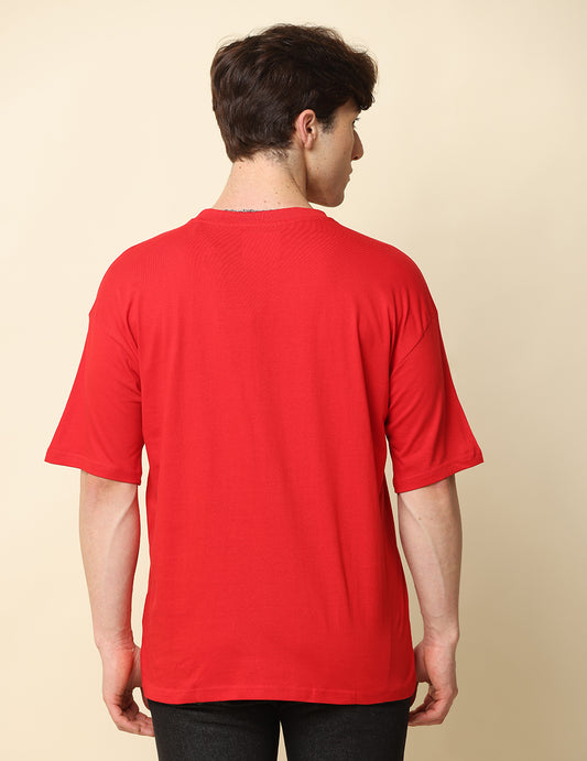 Men's Red Solid Oversized T-Shirt