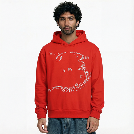 Enigma Gaze Printed Red Hoodie