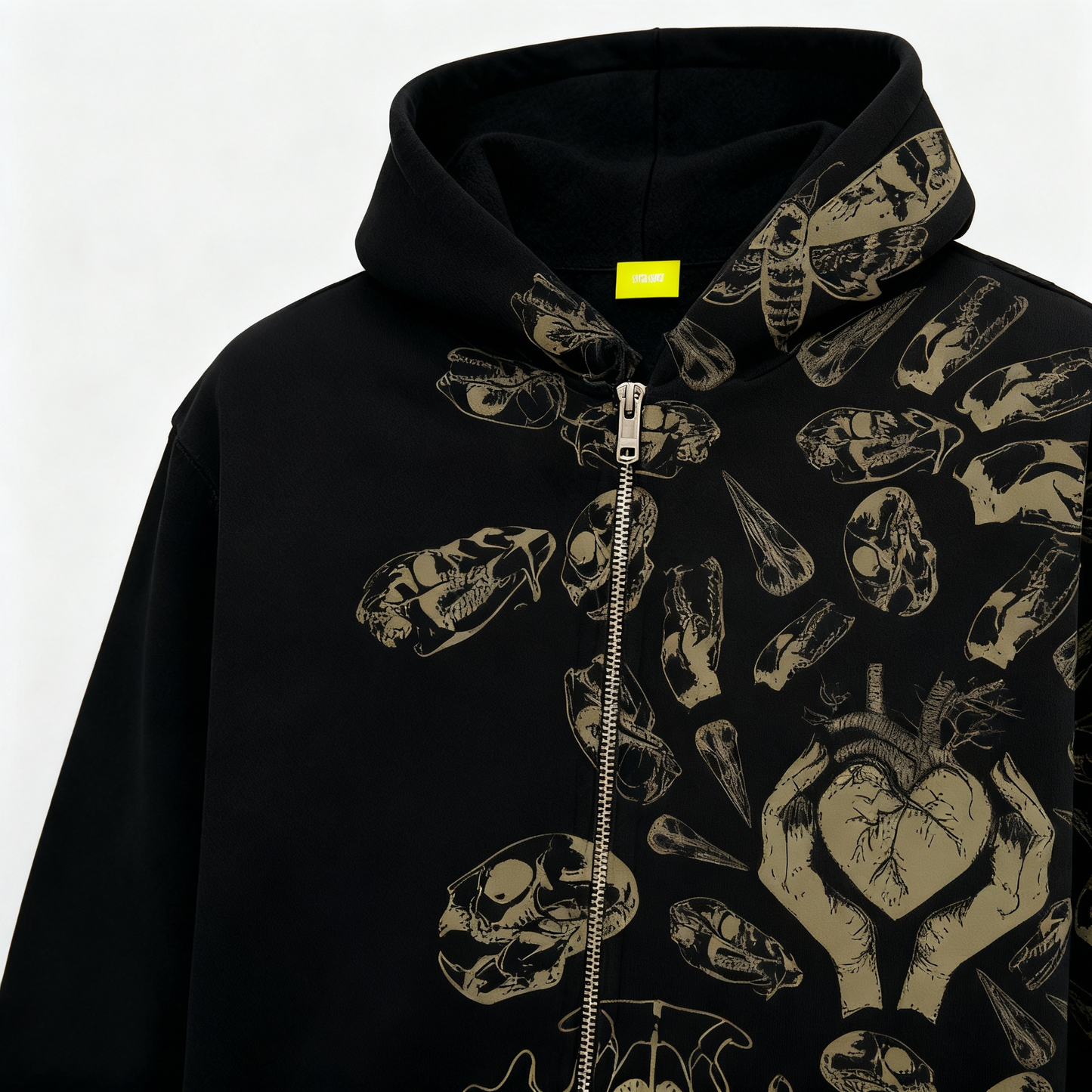Fractured Pulse Printed Black Zipper Hoodie